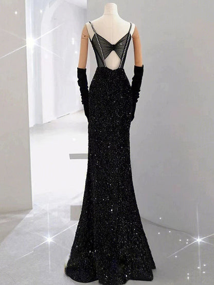 Beautiful Mermaid Straps Slit Burgundy Long Prom Dress P1366