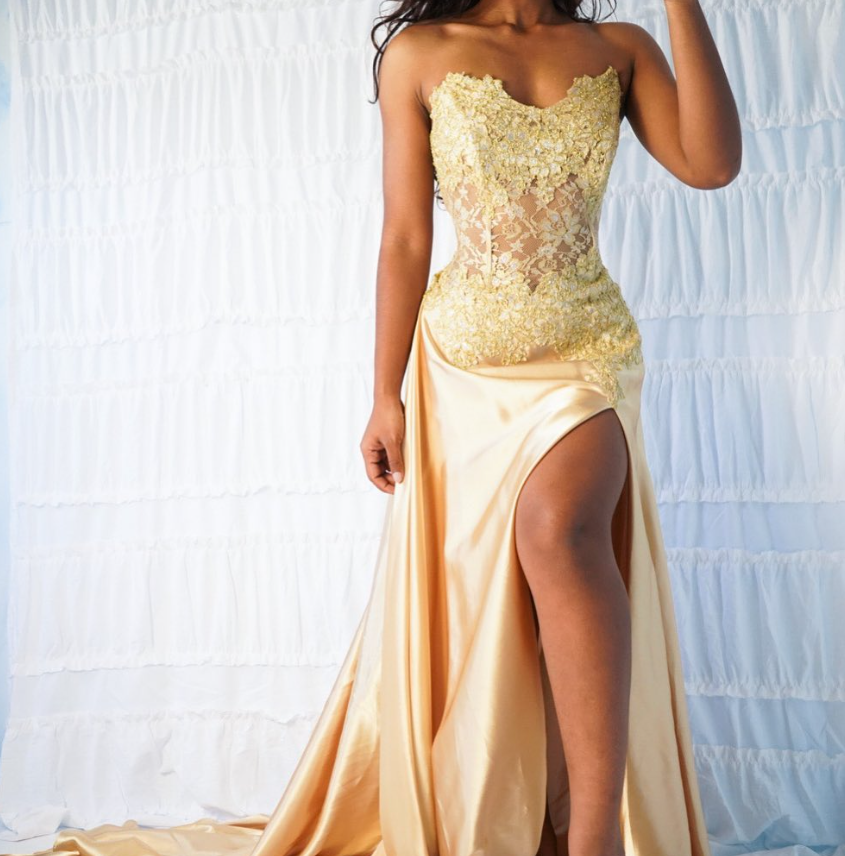 Gorgeous Mermaid Sweetheart Neck Lace Champagne Satin Prom Dress Evening Dress SH2285