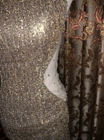 Sparkly Gold One Shoulder Sequin Mermaid Evening Dress Long Party Gown D1722