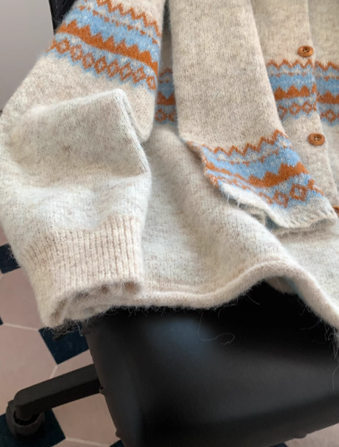 Fair Lsle Jacquard Crew Neck Sweater Cardigan with Scarf EP01433