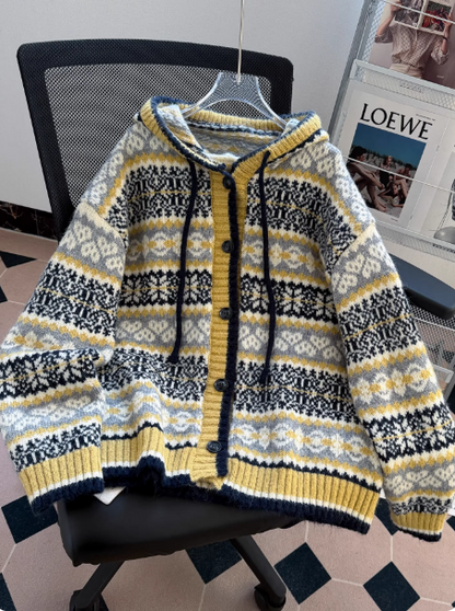 Christmas sweater, Green Fair Isle Knitted Cardigan EP01451