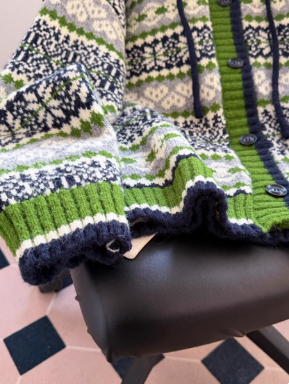 Christmas sweater, Green Fair Isle Knitted Cardigan EP01451