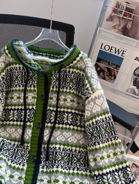 Christmas sweater, Green Fair Isle Knitted Cardigan EP01451