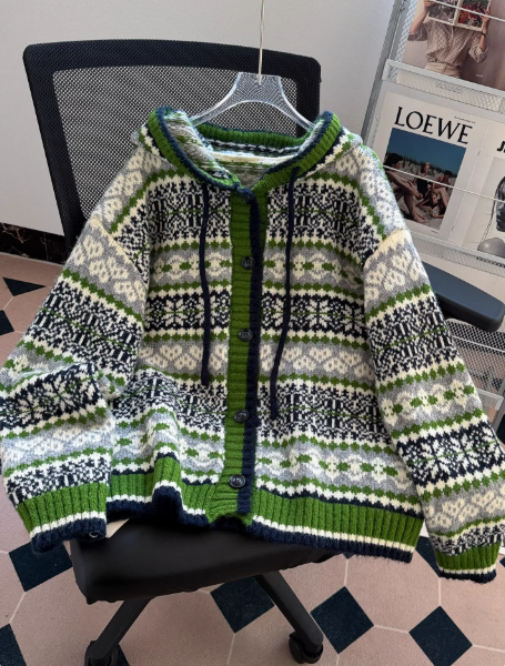 Christmas sweater, Green Fair Isle Knitted Cardigan EP01451