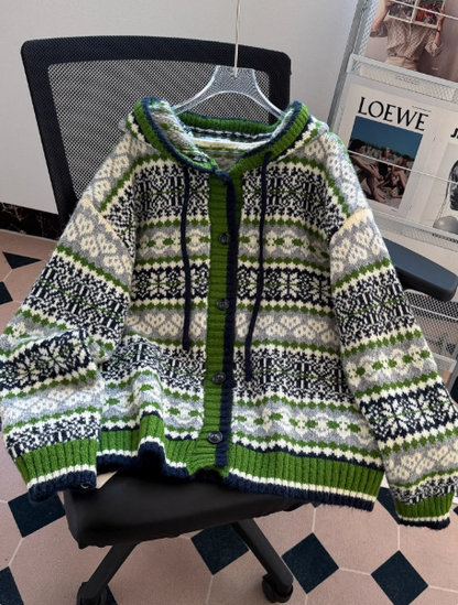 Christmas sweater, Green Fair Isle Knitted Cardigan EP01451