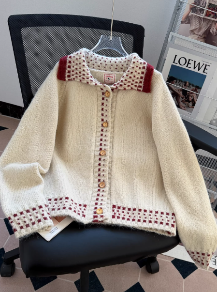 Apricot Christmas Polo-Neck Cardigan Sweater EP01453