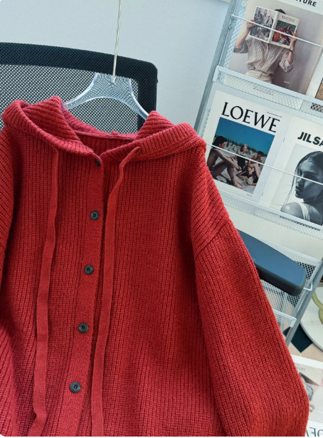 Burgundy Christmas Sweater Hooded Cardigan EP01454