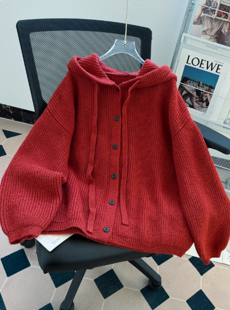 Burgundy Christmas Sweater Hooded Cardigan EP01454