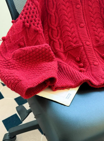Burgundy Christmas Sweater, Retro Crew Neck Cardigan EP01455
