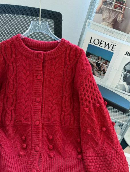 Burgundy Christmas Sweater, Retro Crew Neck Cardigan EP01455