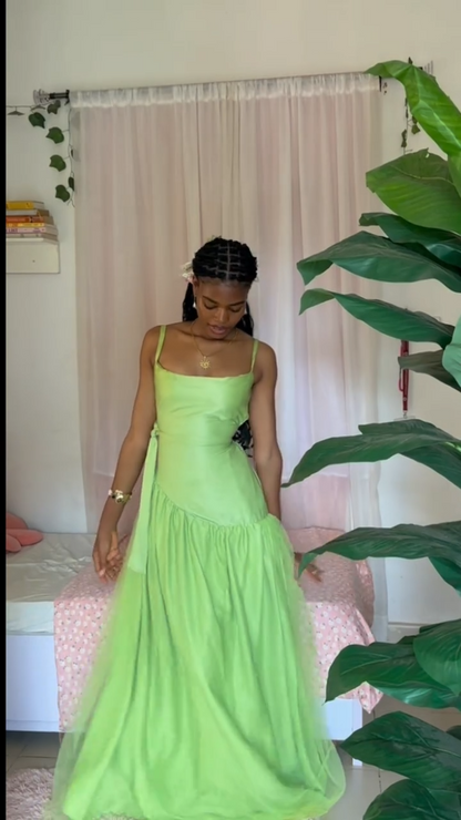 Spaghetti Strap Ball Gown Chiffon Taffeta Long Prom Dresses, Green Formal Evening Dresses HZ1024