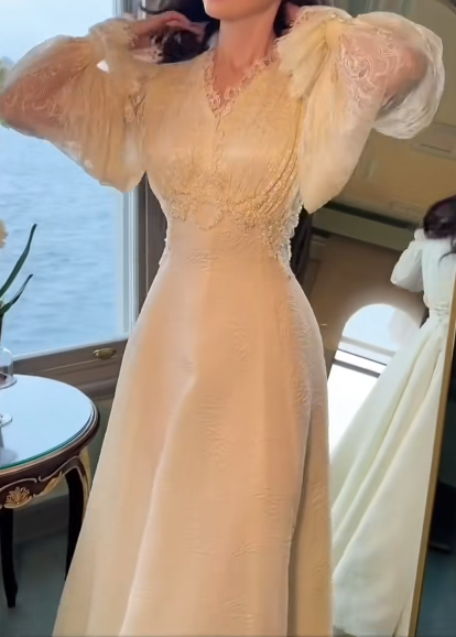 Elegant A-Line Satin Lace Long Prom Dresses, Long Sleeves Formal Evening Dresses EP04077