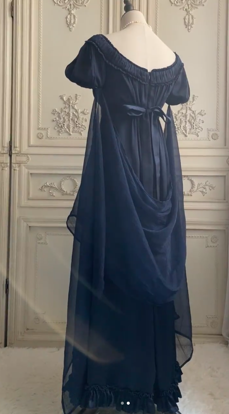 Vintage Beateau Empire Dress Chiffon Long Prom Dresses, Navy Blue Formal Evening Dresses EP04080