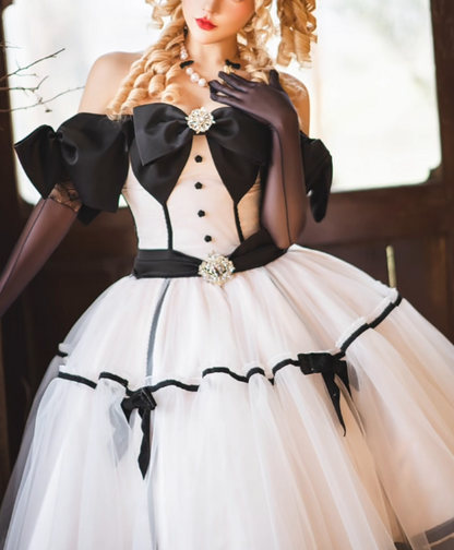 Off-the-shoulder Ball Gown Tulle Short Birthday Dresses White Sweet Lolita Dresses HZ1024