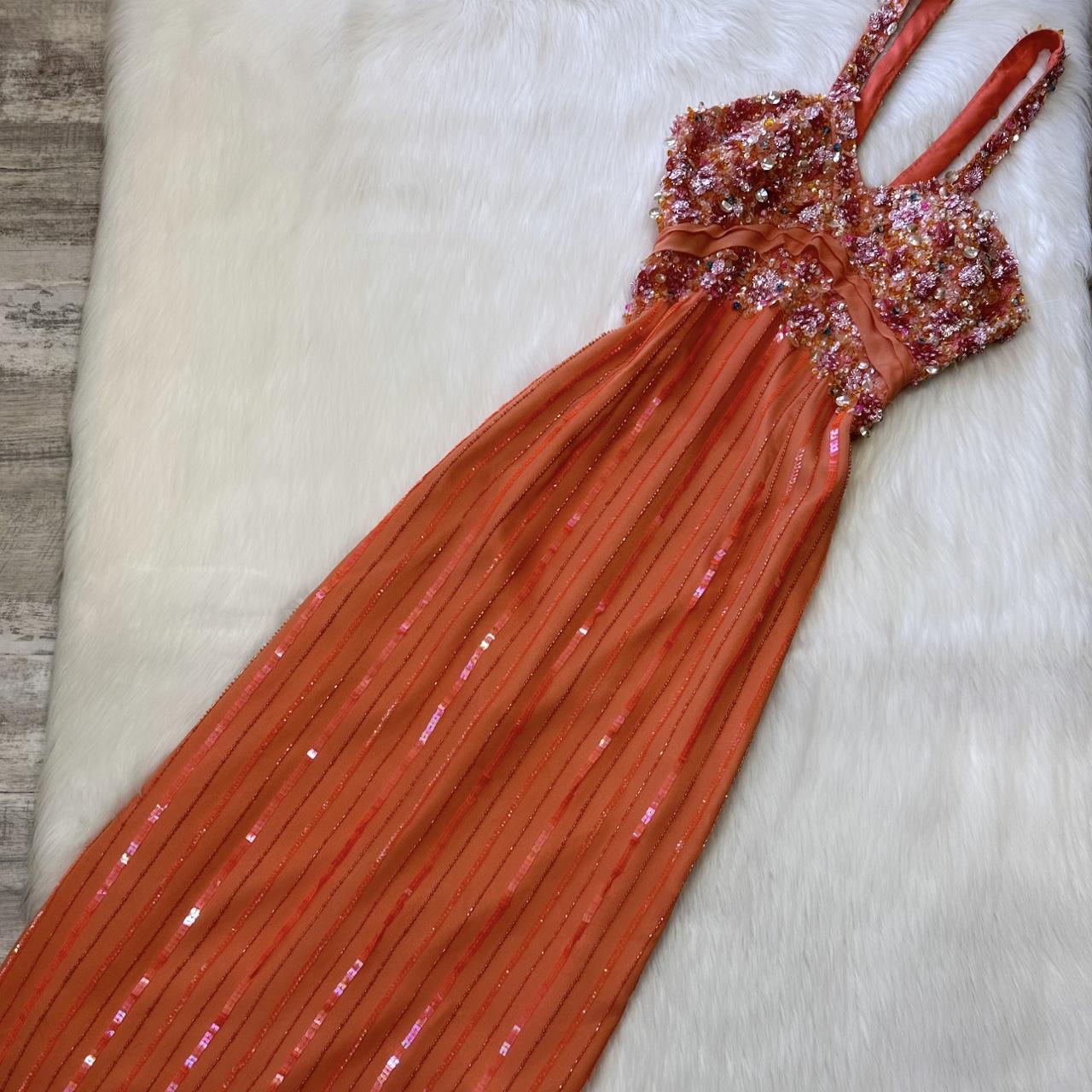 Vintage Spaghetti Straps Sheath Beaded Chiffon Prom Dresses, Orange Formal Evening Dresses EP04098