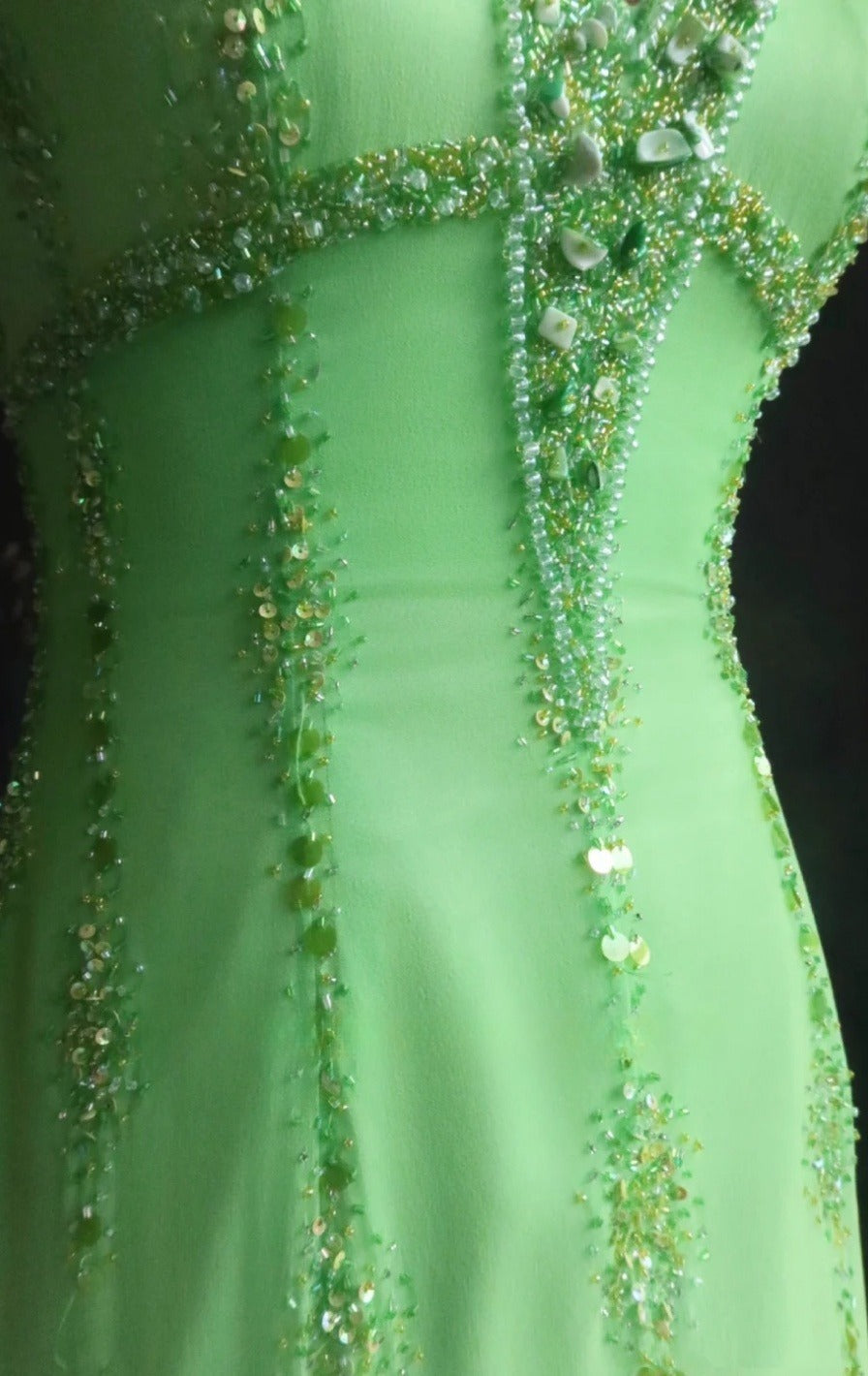 Fairy V neck Sheath Long Prom Dresses Beaded Chiffon Green Evening Dresses EP04780