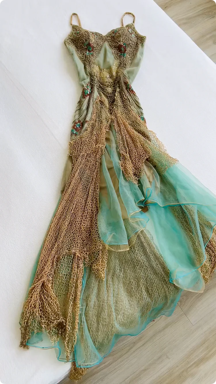 Vintage Spaghetti Straps Sheath Long Prom Dresses Beaded Tulle Evening Dresses  EP05395