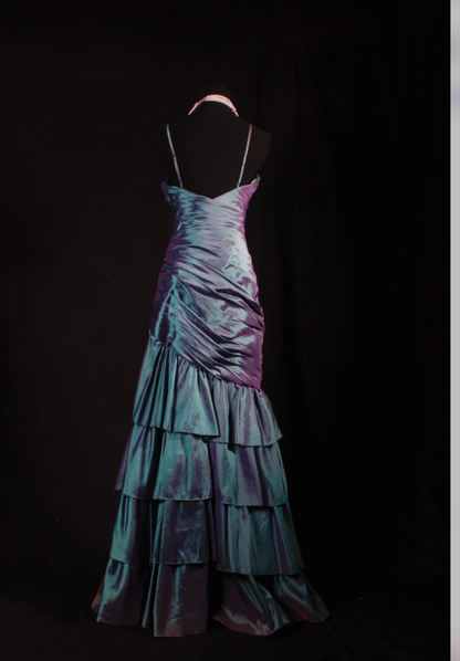 Fairy Spaghetti Straps Sheath Long Prom Dresses Satin Sleeveless Evening Dresses Teal Birthday Dresses EP05703