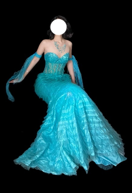 Chic Blue Mermaid Long Prom Dresses Sweetheart Tulle Sleeveless Evening Dresses   EP05710