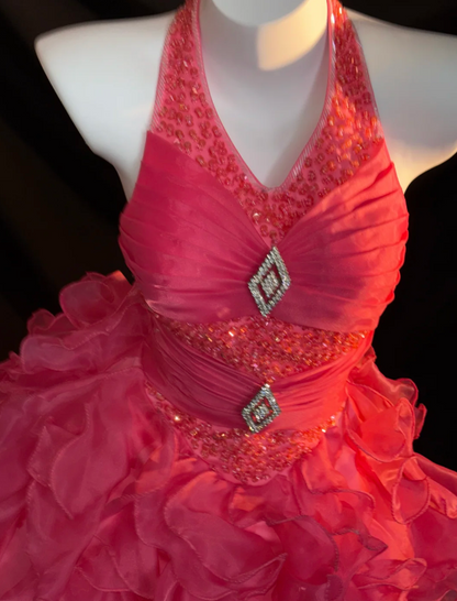 Chic Watermelon A-Line Short Prom Dresses Tulle Halter Party Dresses Sleeveless Evening Dresses EP06020