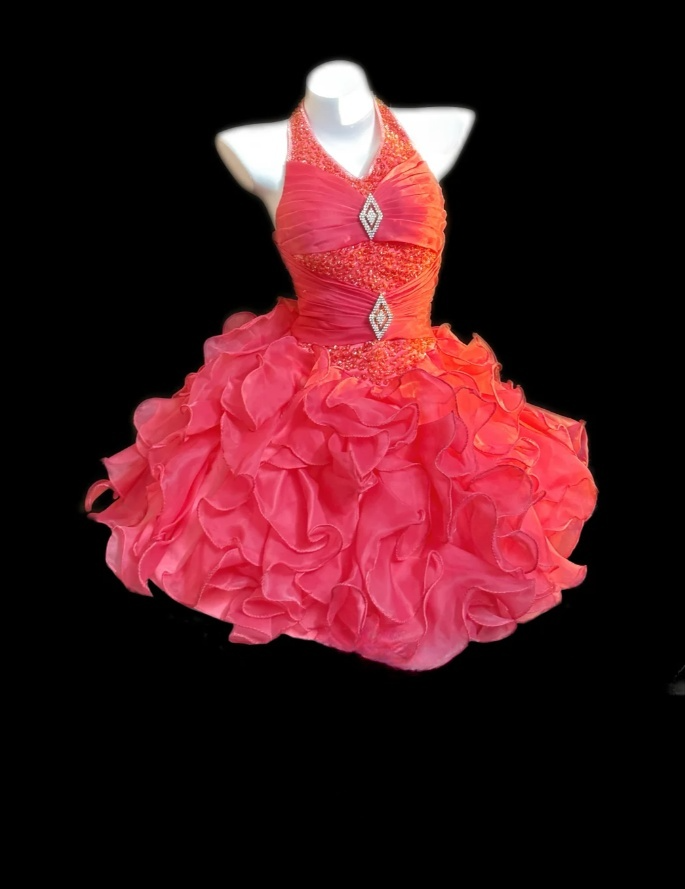 Chic Watermelon A-Line Short Prom Dresses Tulle Halter Party Dresses Sleeveless Evening Dresses EP06020