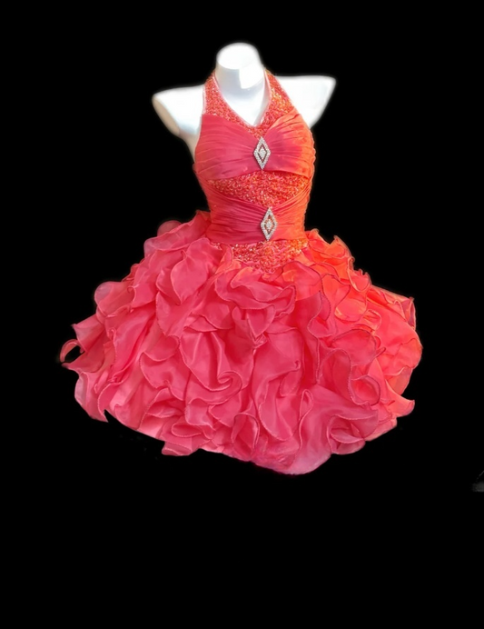 Chic Watermelon A-Line Short Prom Dresses Tulle Halter Party Dresses Sleeveless Evening Dresses EP06020