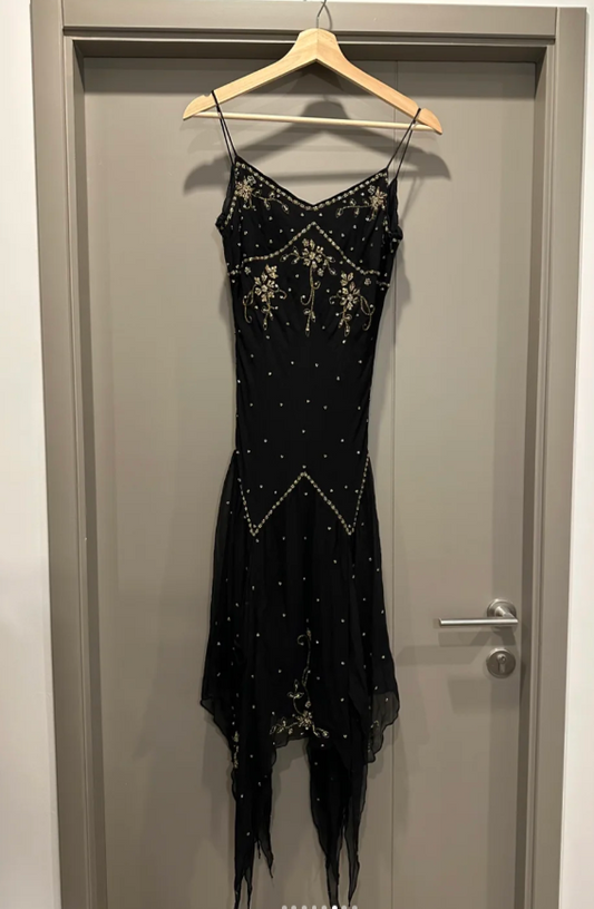 Chic Black Short Prom Dresses Sheath Spaghetti Straps Birthday Dresses Beaded Chiffon Sleeveless Homecoming Dresses  EP06041