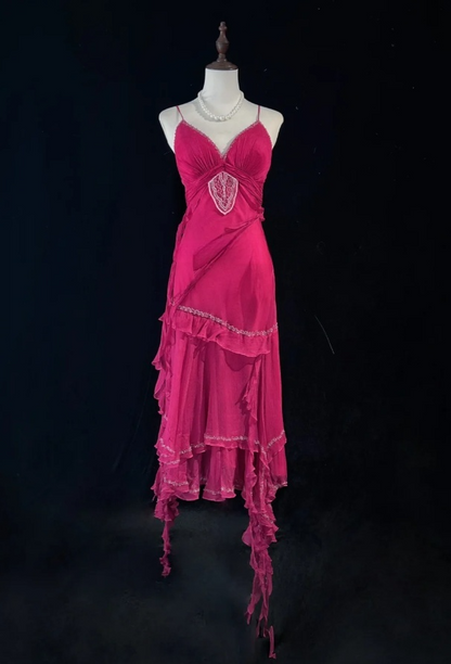 Fairy Hot Pink Short Prom Dresses Sheath Sapghetti Straps Birthday Dresses Chiffon Beaded Sleeveless Evening Dresses EP06066