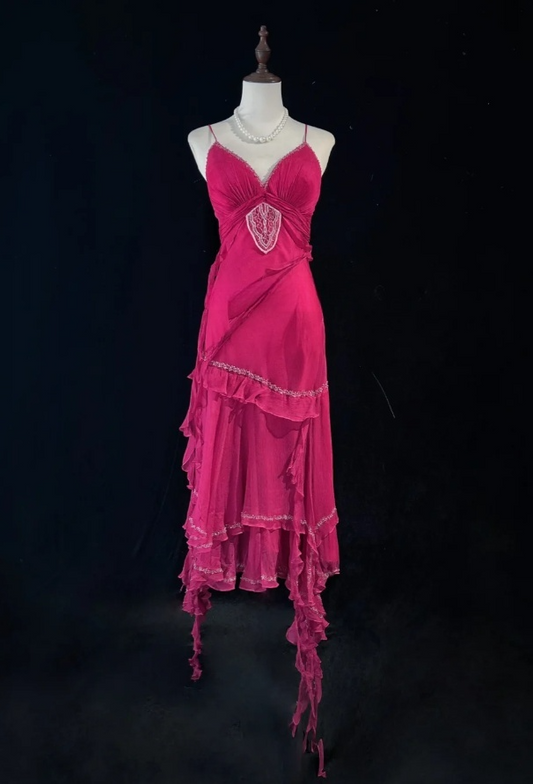 Fairy Hot Pink Short Prom Dresses Sheath Sapghetti Straps Birthday Dresses Chiffon Beaded Sleeveless Evening Dresses EP06066