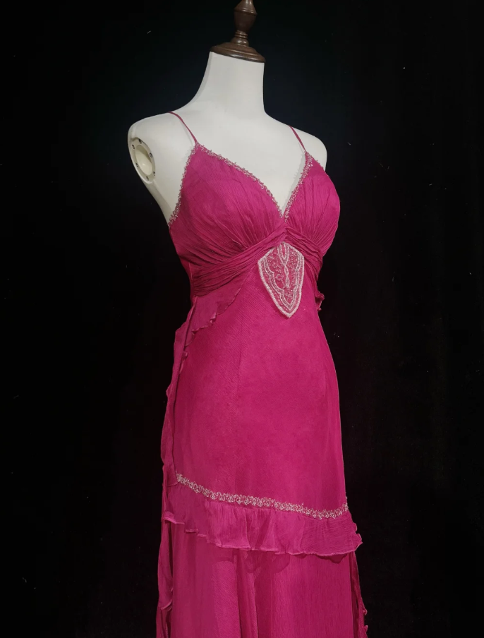 Fairy Hot Pink Short Prom Dresses Sheath Sapghetti Straps Birthday Dresses Chiffon Beaded Sleeveless Evening Dresses EP06066