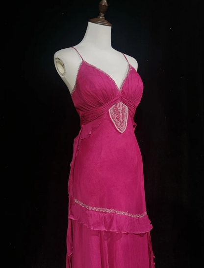 Fairy Hot Pink Short Prom Dresses Sheath Sapghetti Straps Birthday Dresses Chiffon Beaded Sleeveless Evening Dresses EP06066