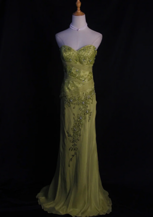 Gorgeous Sheath Long Prom Dresses Sequins Beaded Chiffon Strapless Evening Dresses Sleeveless Formal Dresses EP06096