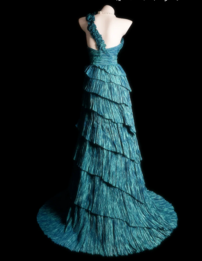 Gorgeous Blue Sheath Long Prom Dresses, Taffeta One-Shoulder Evening Dresses, Sleeveless Formal Dresses EP06098