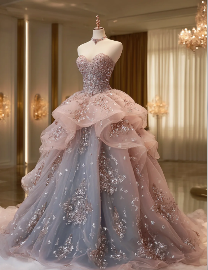 Gorgeous A-Line Long Prom Dresses Tulle Sequins Sleeveless Evening Dresses Sweetheart Birthday Dresses EP06115