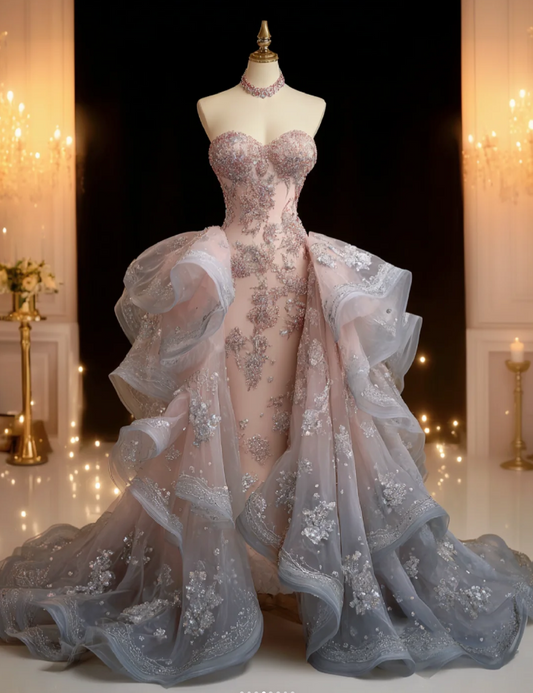 Gorgeous Pink Birthday Dresses, Sweetheart Sheath Long Prom Dresses, Beaded Tulle Sleeveless Evening Dresses EP06503