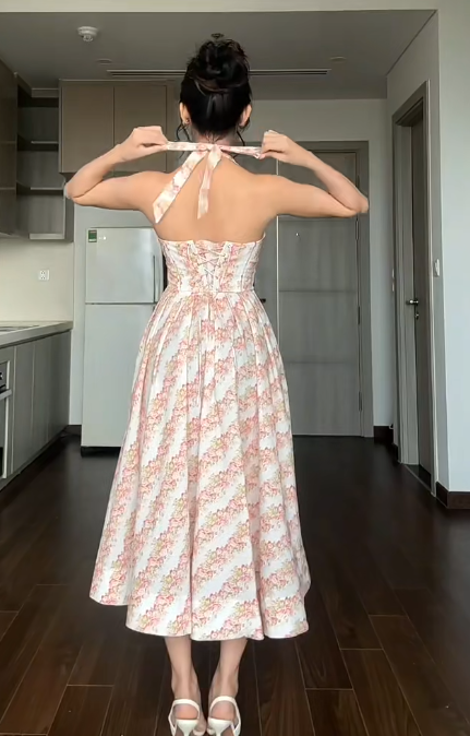 Halter Neck A-line Formal Dresses Floral Birthday Dresses HZ1024