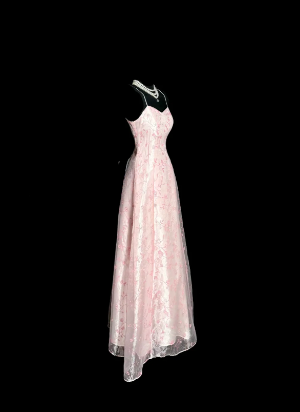 Fairy Spaghetti Straps A-Line Pink Long Prom Dresses Tulle Beaded Pink Birthday Dresses EP5183