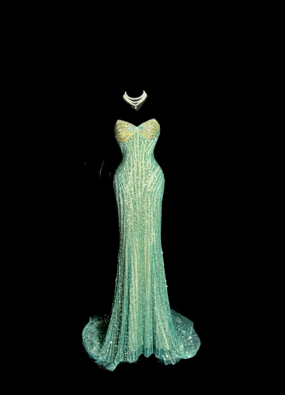 Elegant Sweetheart neck Mermaid  Green Long Prom Dresses Chiffon Baeded Sequins Green Evening Dresses EP5186