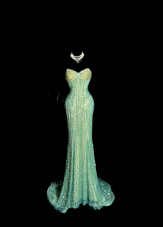 Elegant Sweetheart neck Mermaid  Green Long Prom Dresses Chiffon Baeded Sequins Green Evening Dresses EP5186