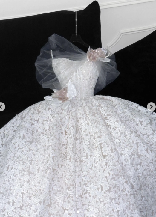 Strapless Ball Gown White Wedding Dress Lace Applique Bridal Dress Elegant Sleeveless Bridal Gown HZ1024