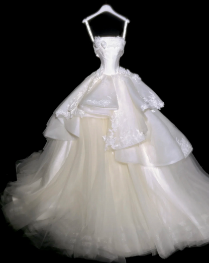 Elegant  Ball Gown Applique Strapless Wedding Dresses Tulle Bridal Gowns White Bridal Dresses EW0106