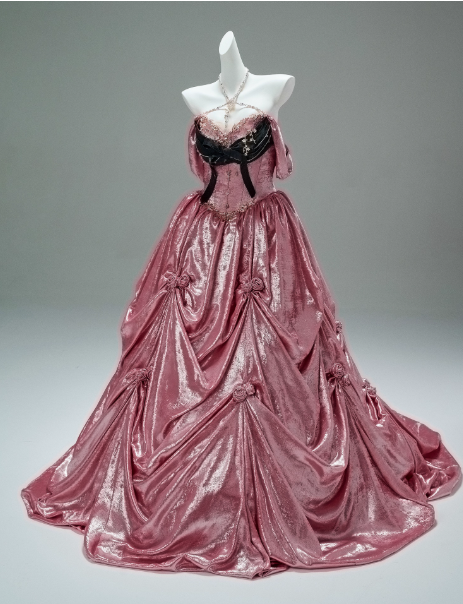 Fairy Off-the-shoulder A-Line Long Prom Dress Satin Applique Pink Quinceanera Dresses Sweet 16 Dress EW011