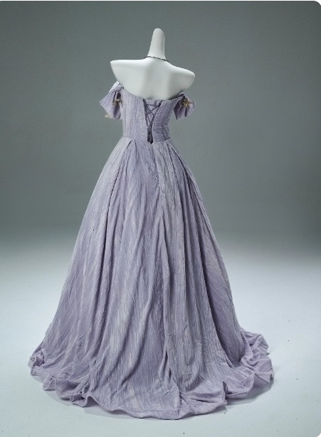 Fairy Off-the-shoulder A-Line Long Prom Dress Velvet Applique Lilac Formal Evening Dress Sweet 16 Dress EW012