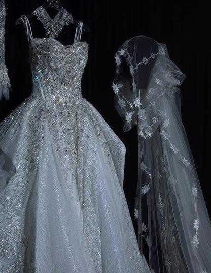 Timeless Strapless Ball Gown Luxury Wedding Dresses Elegant Tulle Beaded Sleeveless Bridal Gowns EW027