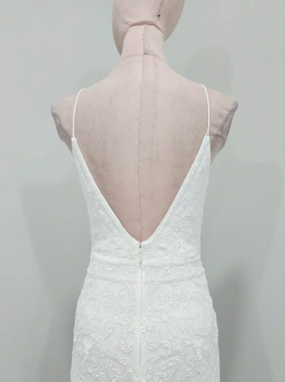 Spaghetti Strap Sheath Chiffon Beading Luxury Wedding Dresses, Elegant White Bridal Gowns HZ1024