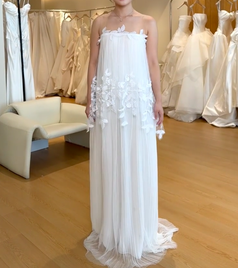 Elegant Sheer Straps Sheath Tulle Luxury Wedding Dresses, White Bridal Gowns EW039