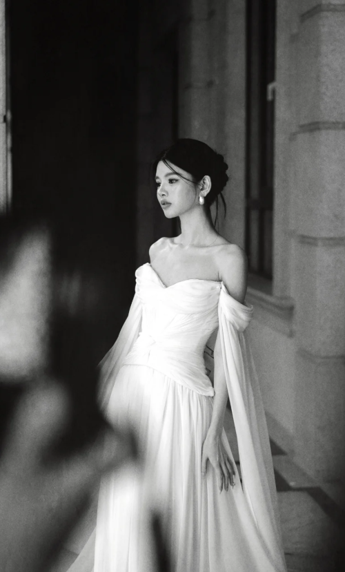 Timeless Off-the-Shoulder Sheath Chiffon Luxury Wedding Dress,  White Sleeves Bridal Gowns EW066