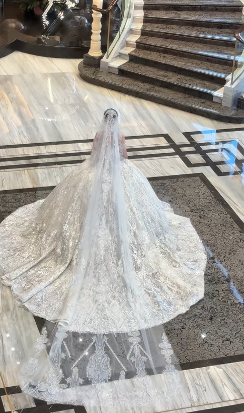 Strapless Ball Gown Tulle Luxury Wedding Dresses Applique White Bridal Gowns HZ1024
