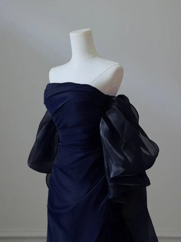 Satin Sheath Long Prom Dress, Dark Blue Long Evening Dress HZ1024