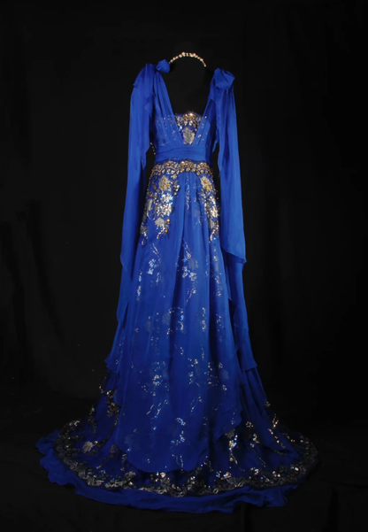 Chic Royal Blue Chiffon Sequin Beaded Mermaid Long Party Dress Birthday Dress D2229